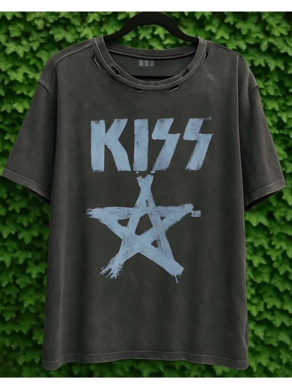 KISS Graphic Short Sleeve Tee - Black with Light Blue Star Print